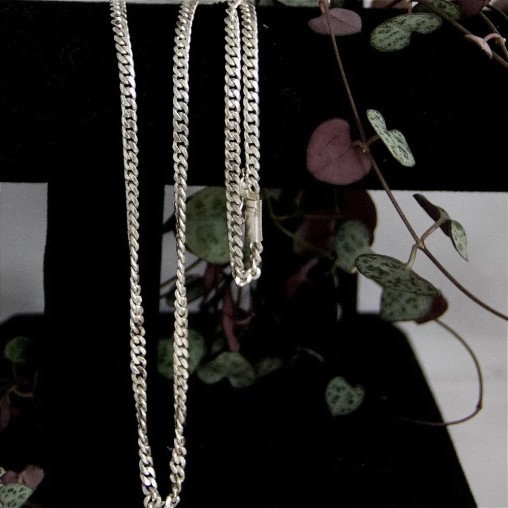 VTG HEAVY 970 Silver Curb Link Chain Necklace 20 Grams Dense 20 Inch 3.7mm